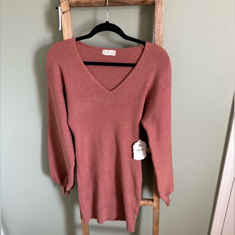 Altar’d State Rust Colored Body Con Dress with Long Puffy Sleeves. NWT